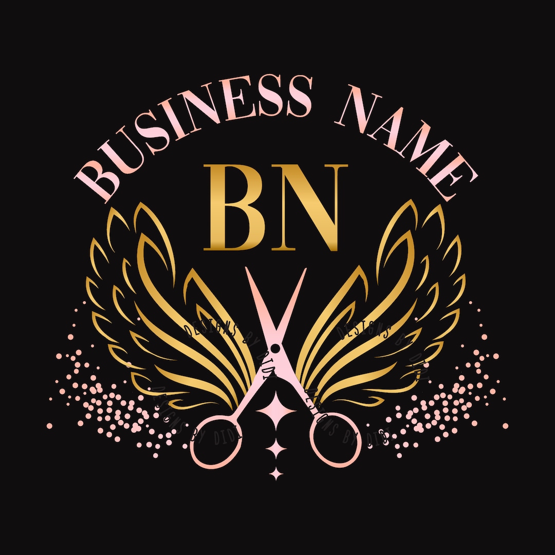 Hair Salon Logo Design Scissors Angel Wings Logo Gold Shears Etsy