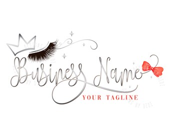 Lash logo, custom logo, silver red lashes logo, eyelash silver crown logo, crown lash bow logo, lash extension logo, makeup artist logo