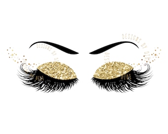 Instant Download, Gold foil Lash Clipart, gold lashes clip art, gold foil lash image, instant download lashes clip art, lash logo gold