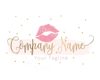 Pink Lips Kiss Logo: Premade Glamour Makeup Artist Branding (Digital Files)