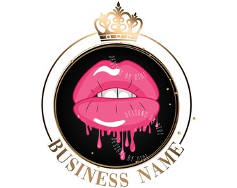 Lips custom logo, dripping lips logo, pink lips crown logo, beauty logo, makeup logo, esthetician logo, graphic design, branding package