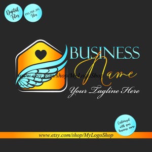 Home care logo, medical house logo, senior care logo, premade house heart angel wings design, nursing home care logo, branding identity