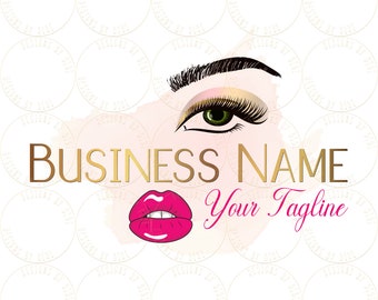 Makeup artist custom logo, pink gold lips eyelash logo, beauty logo pink, lash extension logo, cosmetics logo, vector beauty salon logo