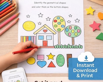 Geometry Shapes Coloring Worksheet for Kids | Printable Preschool Learning PDF