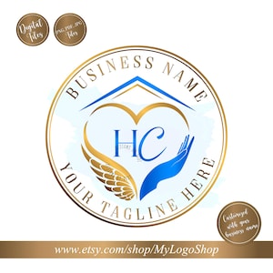Home care logo, Nurse staffing agency logo, Elderly healthcare heart logo, vector senior care logo, angel wings hand heart Residential home