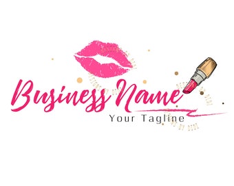 Lips custom logo, beauty salon logo, pink gold lips logo, makeup artist logo, lipstick writing logo, esthetician logo, branding package