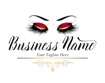 Lash logo, custom logo, red gold lashes logo, eyelash logo, cosmetics logo, beauty makeup logo, makeup artist logo, lash extension logo