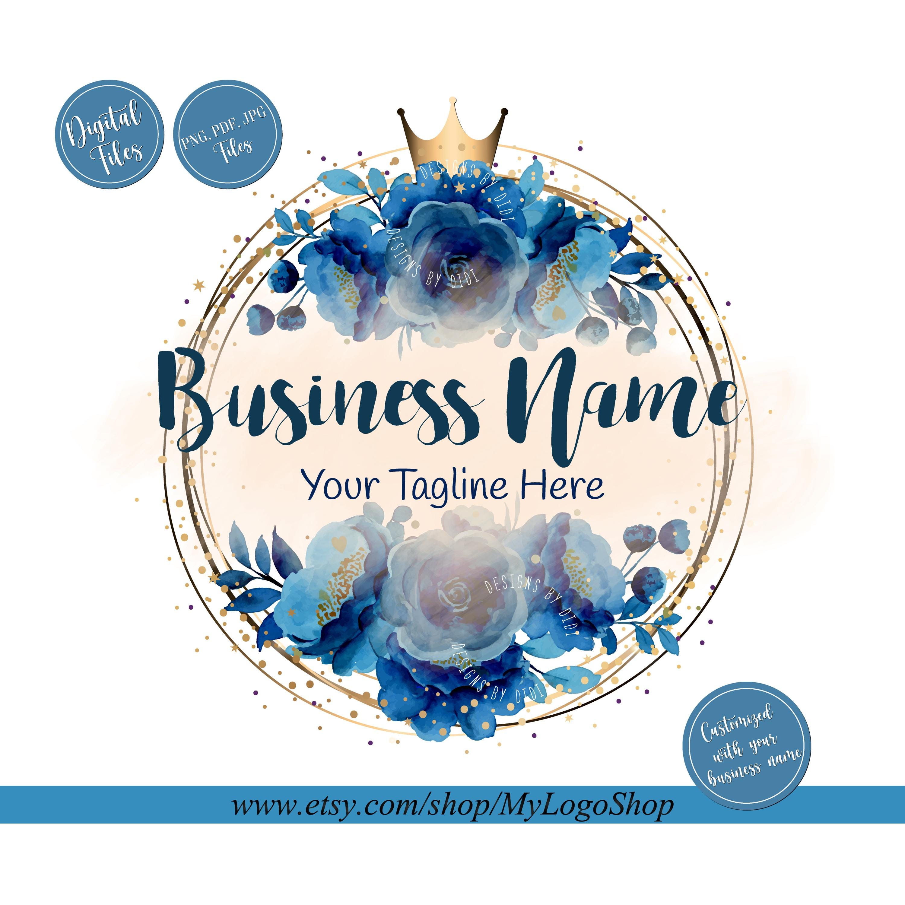 Floral Wreath Logo: Royal Blue & Gold Watercolor Design (digital Files ...