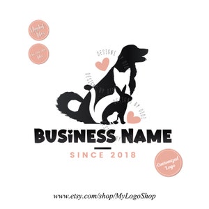 Pets logo design, vet business branding, Vector Pet Shop Logo Design Template, animals dog cat rabbit chicken watermark, branding identity