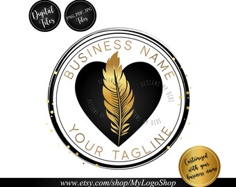 Feather Heart Logo: Gold Circle Watermark (Digital Files)