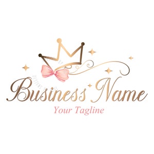 May include: Gold crown with a pink bow and stars, with the text "Business Name" and "Your Tagline" below.