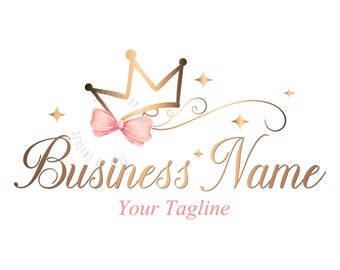 Crown gold Logo Design, bow crown princess logo, Princess Logo - girls Business Logo, boutique logo, fashion logo, vector branding identity