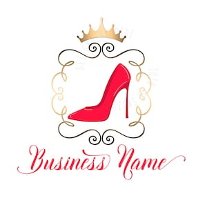 Red High Heel Logo: Gold Crown, Fashion Boutique Branding (Vector Logo)
