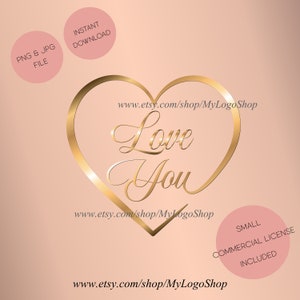Love You Heart Download instantâneo, Valentine PNG Clipart, amor coração de ouro dia dos namorados pequeno arquivo digital comercial marido esposa amante