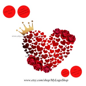 Valentine PNG Instant Download, rosas vermelhas corações coração Clipart, coroa de amor dia dos namorados pequeno arquivo digital comercial flores em aquarela