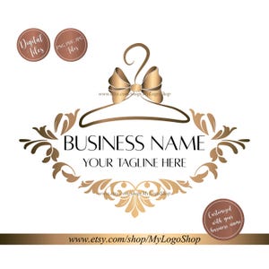 Boutique Logo, Clothing Shop Logo, Clothes Store Logo, gold bow Hanger Logo, Fashion Business Logo Template, vector branding package