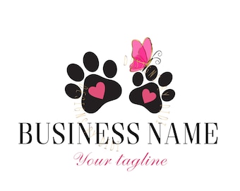 Paws print logo, cute paws logo, paws hearts logo, pink paws butterfly logo, vector pet shop, animal rescue logo, vector animal paws logo