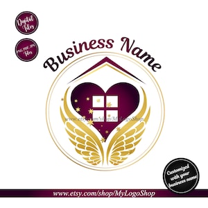 Home care logo, angel wings house heart logo, Nurse staffing agency logo, Elderly healthcare modern logo, feminine vector senior care logo