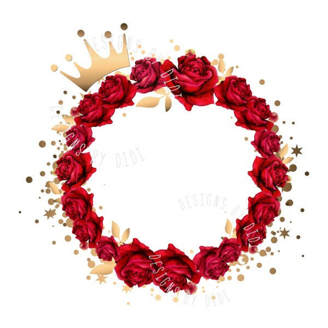 Red Roses Wreath Clipart printable Flowers Wreath Floral - Etsy