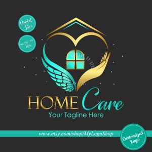 Home care logo, Nurse staffing agency logo, Elderly healthcare heart logo, vector senior care logo, angel wings hand heart Residential home