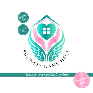 Home care logo, Nurse staffing agency logo, Elderly healthcare heart logo, vector senior care logo, angel wings hands heart Residential home