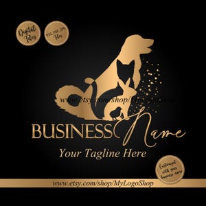 Pets logo design, vet gold business branding, Vector Pet Shop Design Template, animals dog cat rabbit chicken watermark, branding identity