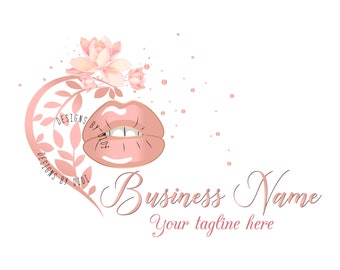 Floral Lips Logo: Custom Beauty Salon Logo Design (Digital Files)
