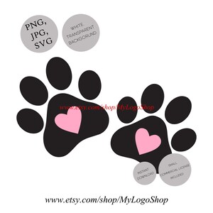 svg paw prints heart, digital dog png jpg instant download, puppy vet logo, pet sitter, pet care, veterinary animal art, animal lover pink