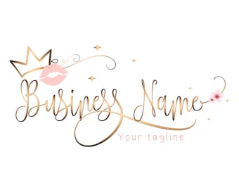 Crown Lips Logo: Pink Gold Cosmetics Branding