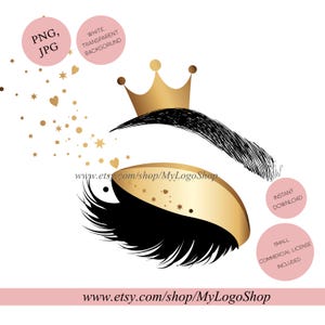 Pestañas de descarga instantánea, imágenes prediseñadas de pestañas con lámina metálica dorada, imágenes prediseñadas de maquillaje de belleza, corona de ojos digital imprimible, brillo de diva de lujo real