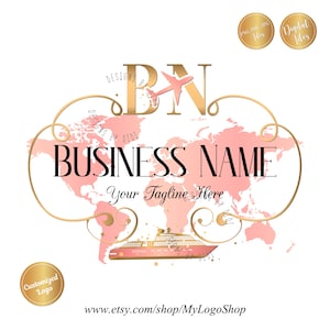 Travel Logo, cruise ship plane logo, travel agent business branding, world map aircraft ship cruise design watermark template, tourism logo