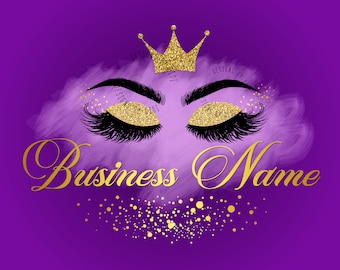 Lashes logo, cosmetics logo, eyelash logo purple gold, lash glitter logo, lashes logo sparkle, makeup artist logo, vector feminine logo