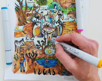 Las Vegas Coloring, Coloring Page, Nevada Coloring Page, Vegas Coloring Page, Red Rock Canyon art, Adult Coloring Page, Coloring Book