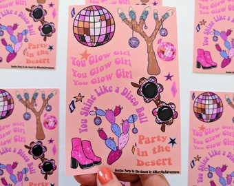 Disco Desert Cactus Sticker Sheet, Waterproof Vinyl Stickers