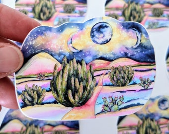 Senita Cactus, Cactus Art, Galaxy Sticker, Zodiac Sticker, Senita Sticker, Gift for her, Moon Phases Sticker, Vinyl Sticker, Laptop Sticker