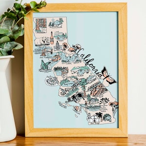 California print, California Map print, state map print, Beach Art, Hiker Gift, California gift, Los Angeles print, San Diego print, map art
