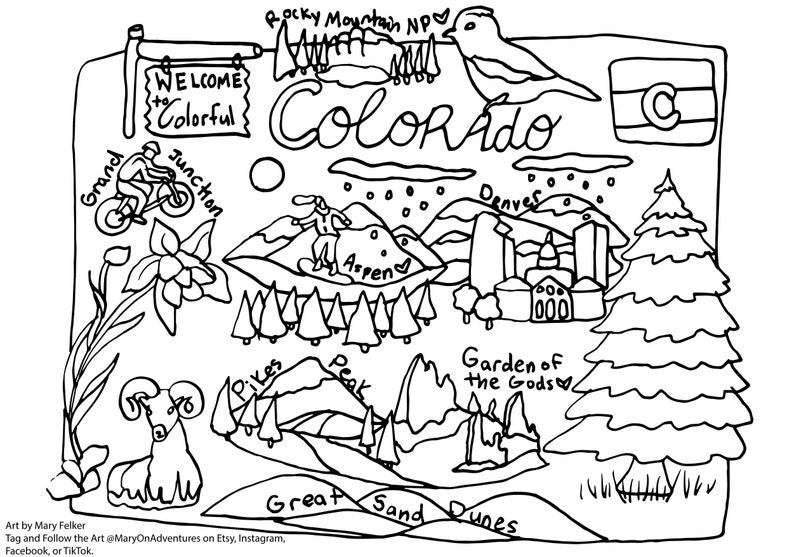 Colorado Coloring Colorado Art Colorado Coloring Page - Etsy