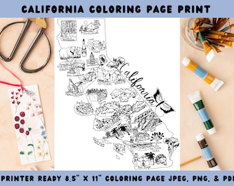 California Coloring Page, California Coloring, Los Angeles coloring page, California Map, California Digital Download