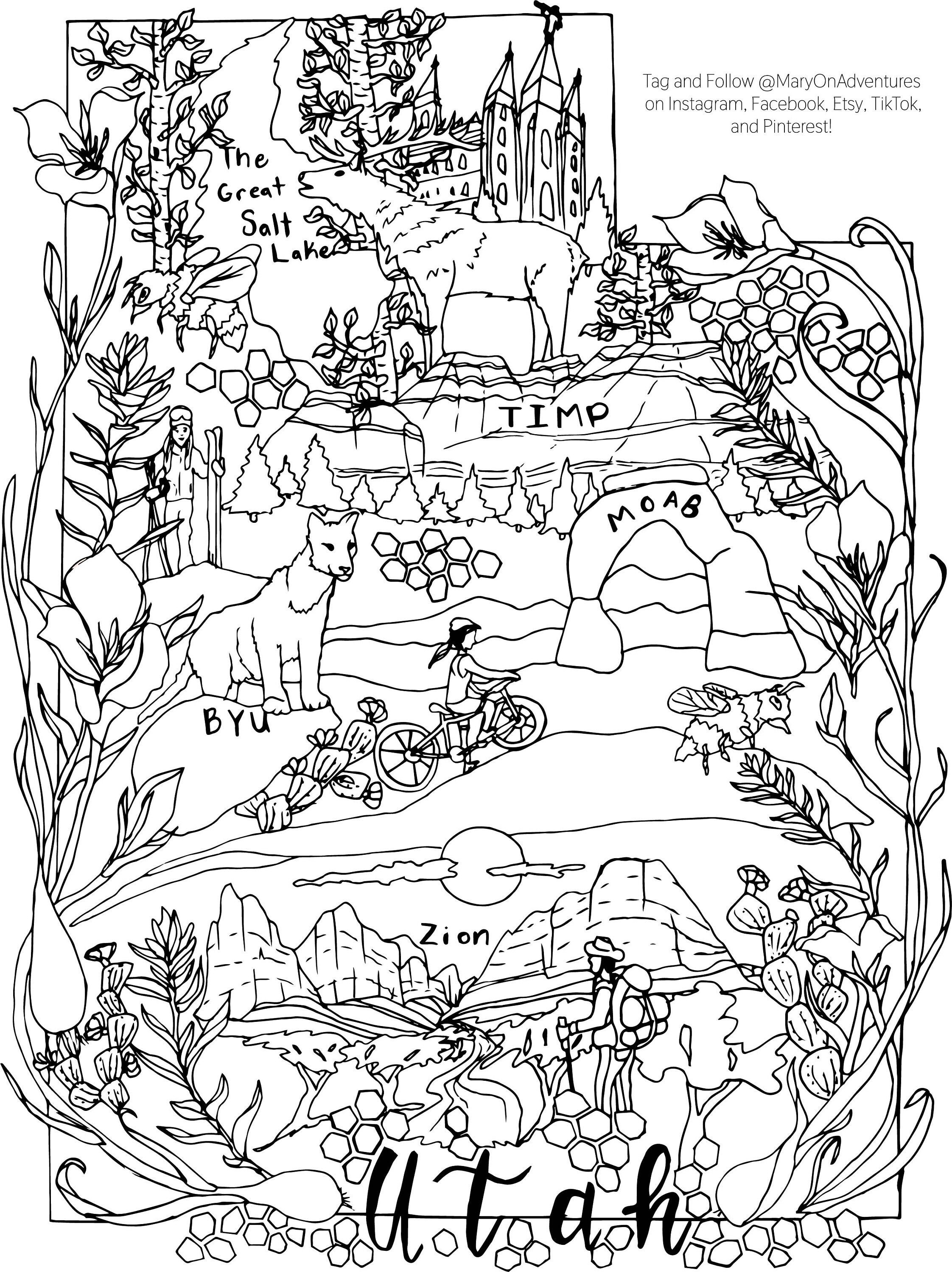 Utah Coloring Utah Art Utah Coloring Page Salt Lake City | Etsy
