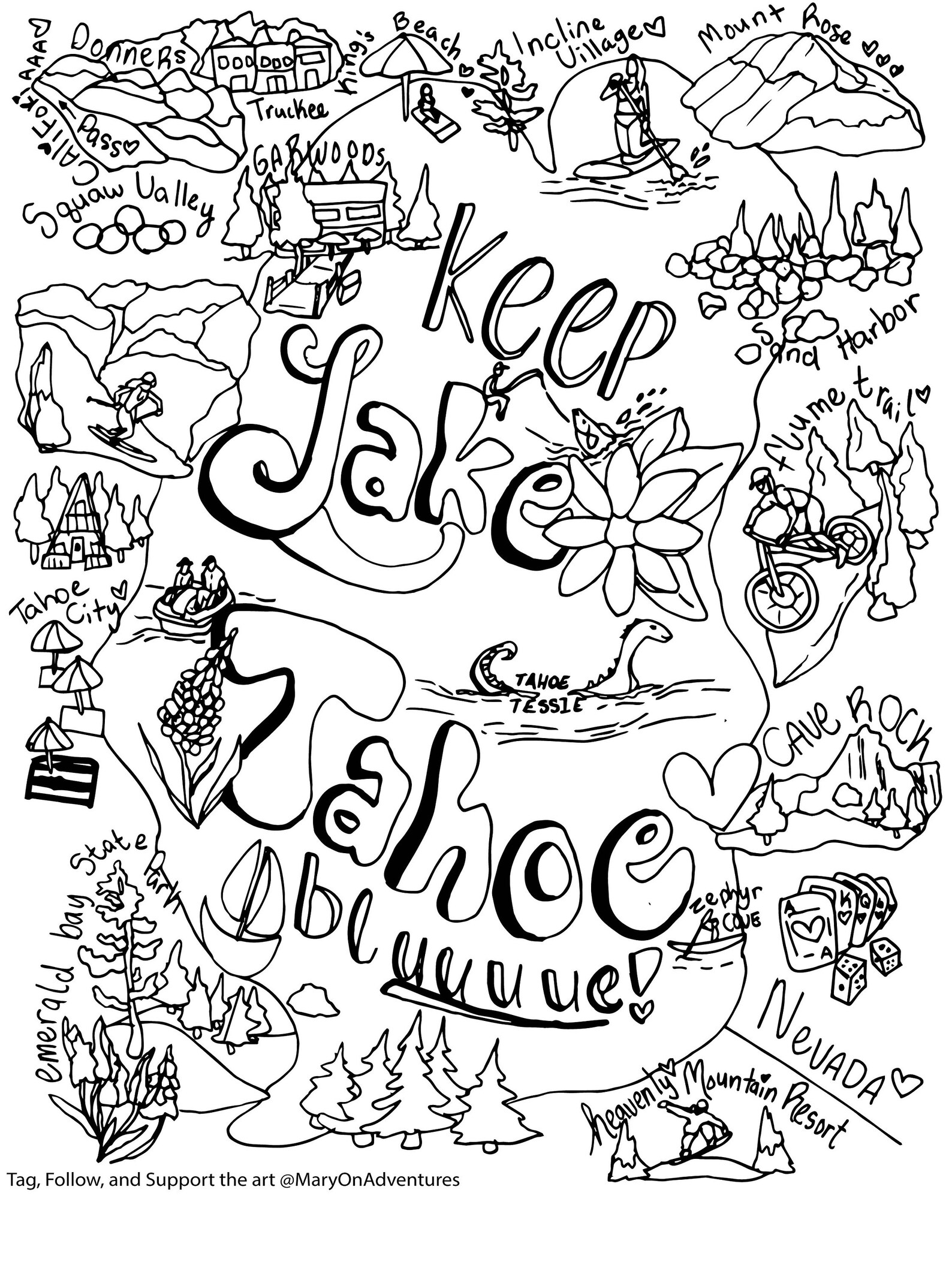 Lake Tahoe Coloring Lake Tahoe Art Lake Tahoe Coloring Page | Etsy