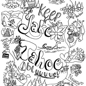 Lake Tahoe Coloring, Lake Tahoe Art, Lake Tahoe Coloring Page, Tahoe coloring page, Coloring Page, Adult Coloring, Coloring Book, Lake Tahoe
