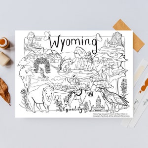 Wyoming Coloring, Wyoming Print, Wyoming Art, Wyoming Coloring Page, Adult Coloring, Coloring Book, Wyoming State Symbols, Wyoming Teacher image 4