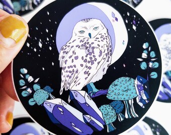 Owl Sticker, Mushroom Sticker, Galaxy Sticker, Vinyl Sticker, Laptop Sticker, Water bottle sticker, animal sticker, owl art, magical sticker