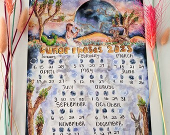 2023 Wall Calendar | 2023 Moon Calendar | Lunar phases | Cactus & Galaxy calendar | Calendar Gift | Moon Gift | Zodiac Gift | Wall Calendar