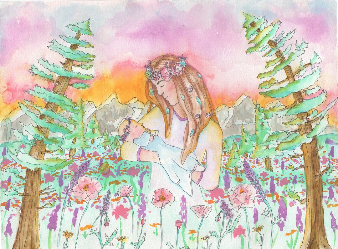 Mother Art, New Mom Art, Mother Nature Art, Mother and Daughter, Tree