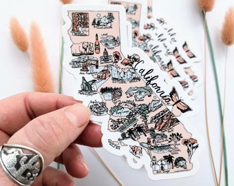 California Travel Sticker, State Map Vinyl Decal (4x3ish)