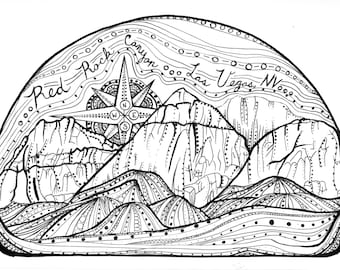 Red Rock Canyon Coloring page, Mountain coloring page, Compass coloring page, coloring page, coloring, coloring book, mountain coloring book