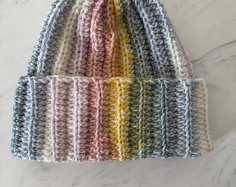 Pastel Handmade Crochet Ribbed Beanie | Cozy Knit Style Beanie | Soft Everyday Hat