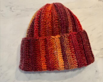 Rust Ribbed Crochet Beanie