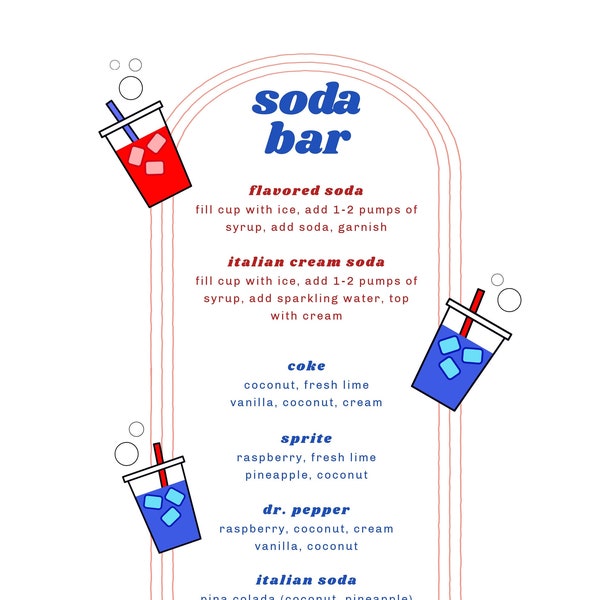 Printable Soda Bar Menu | Digital Download | DIY Soda Bar | Soda Recipe List | Soda Party | Italian Soda Print | Drink Print | Soda Bar Menu